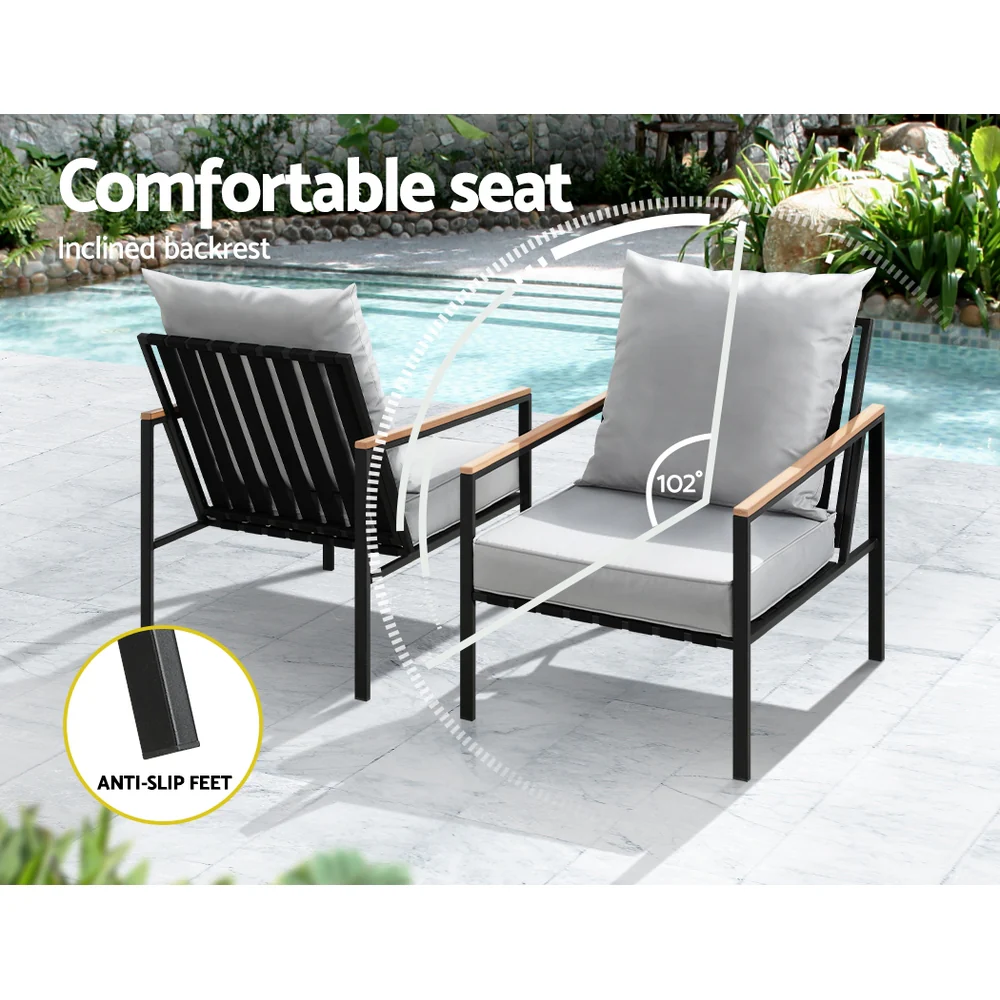 Imani 2-Seater Chairs Table Patio 3-Piece Outdoor Furniture - Grey - Nurns