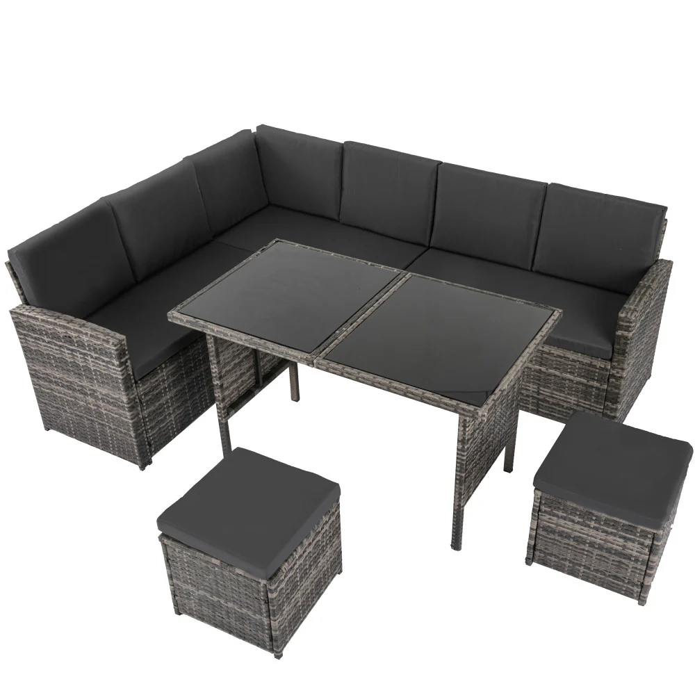 Jules 8-Seater Modular Garden Lounge with Table and Stools 6-Piece Dining Set - Grey - Nurns