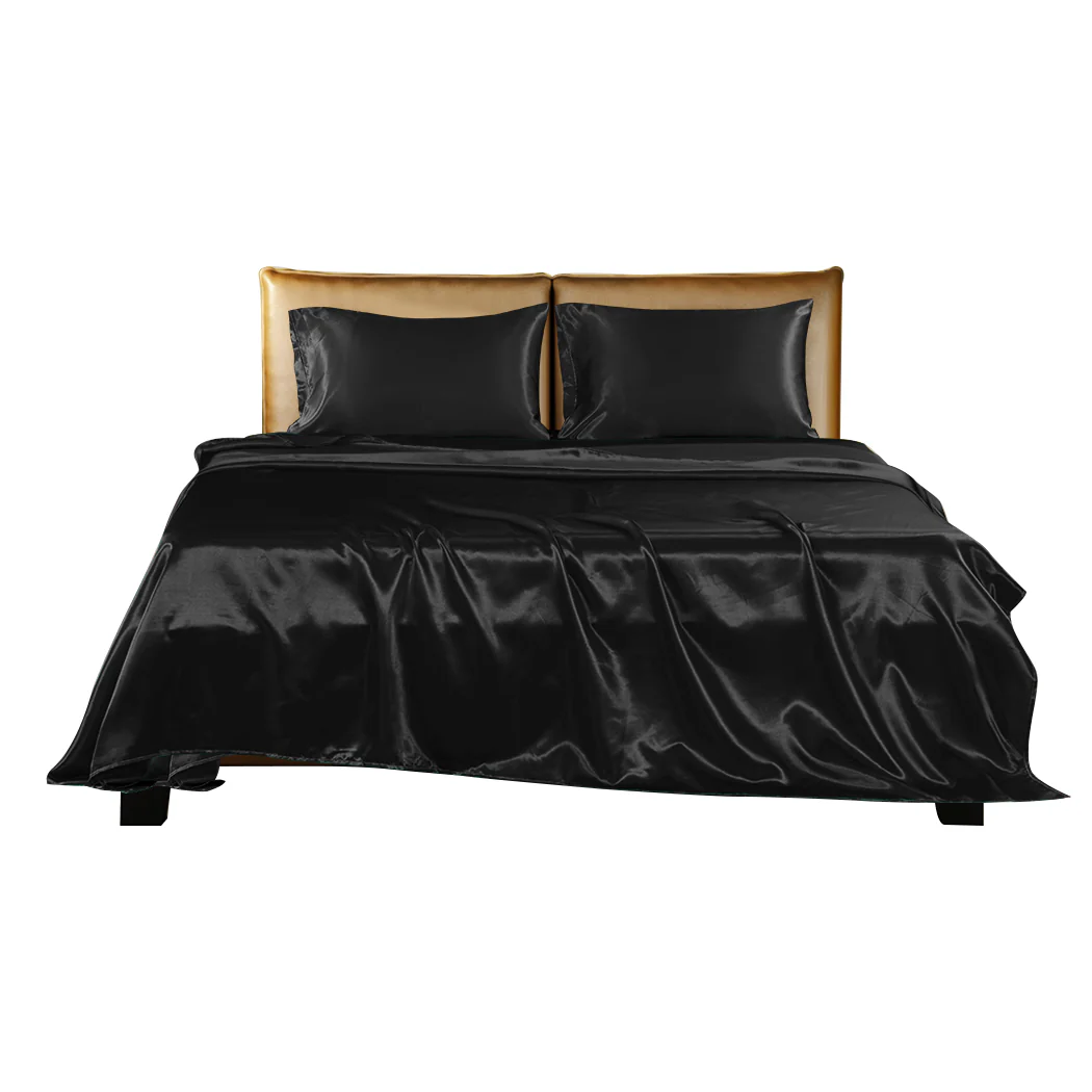 King Dreamz Silky Satin Sheets Fitted Black - Nurns