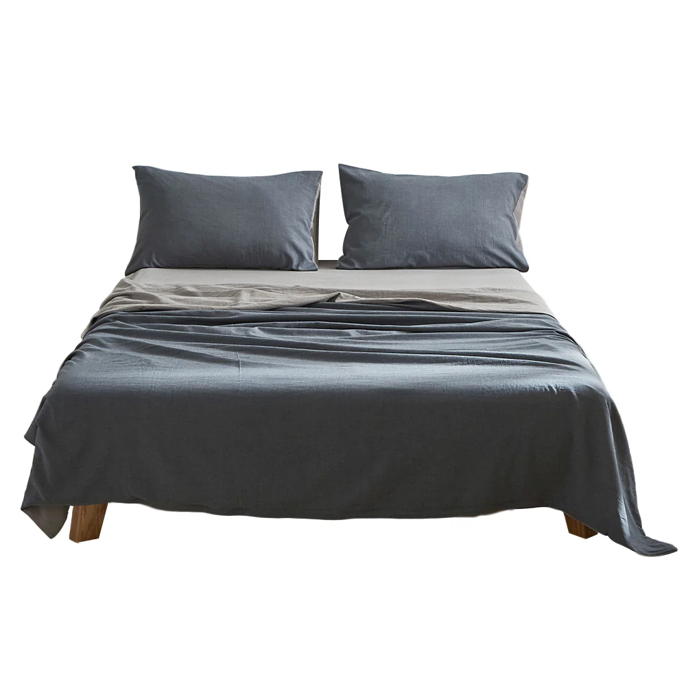 Single Cosy Club Cotton Bed Sheets Set Navy Grey Cover - Nurns
