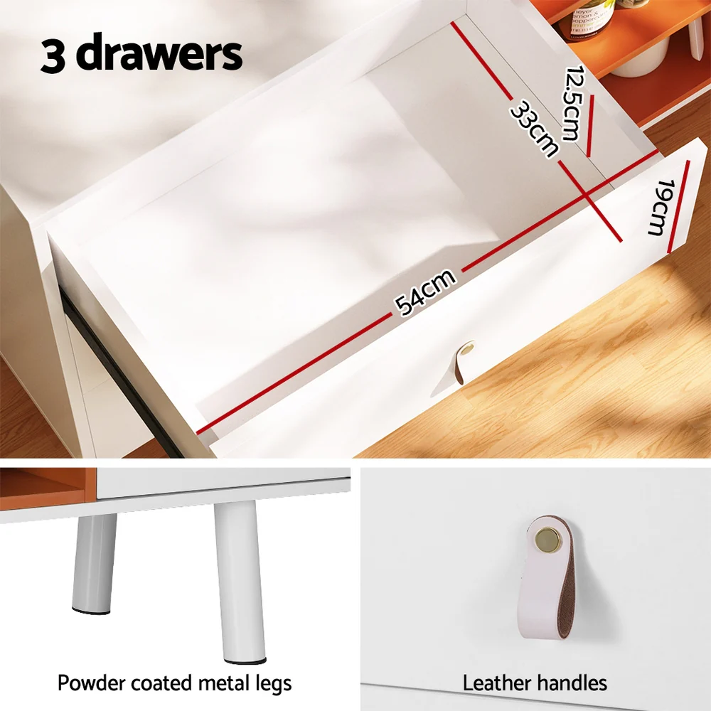 Donald Buffet Sideboard Buffet Sideboard Cupboard Cabinet Storage Table - White - Nurns