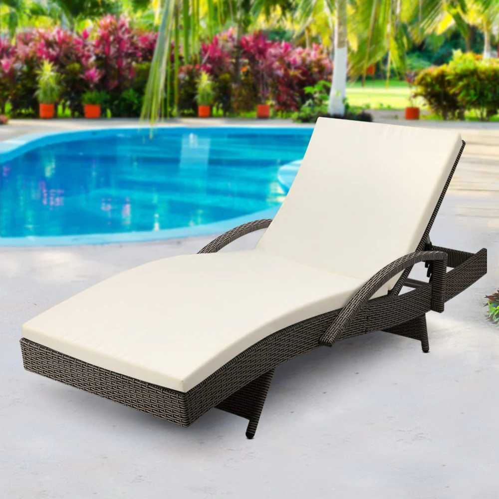 Ashby Outdoor Sun Lounge Wicker with Armrest Chair and Cushion - Grey - Nurns