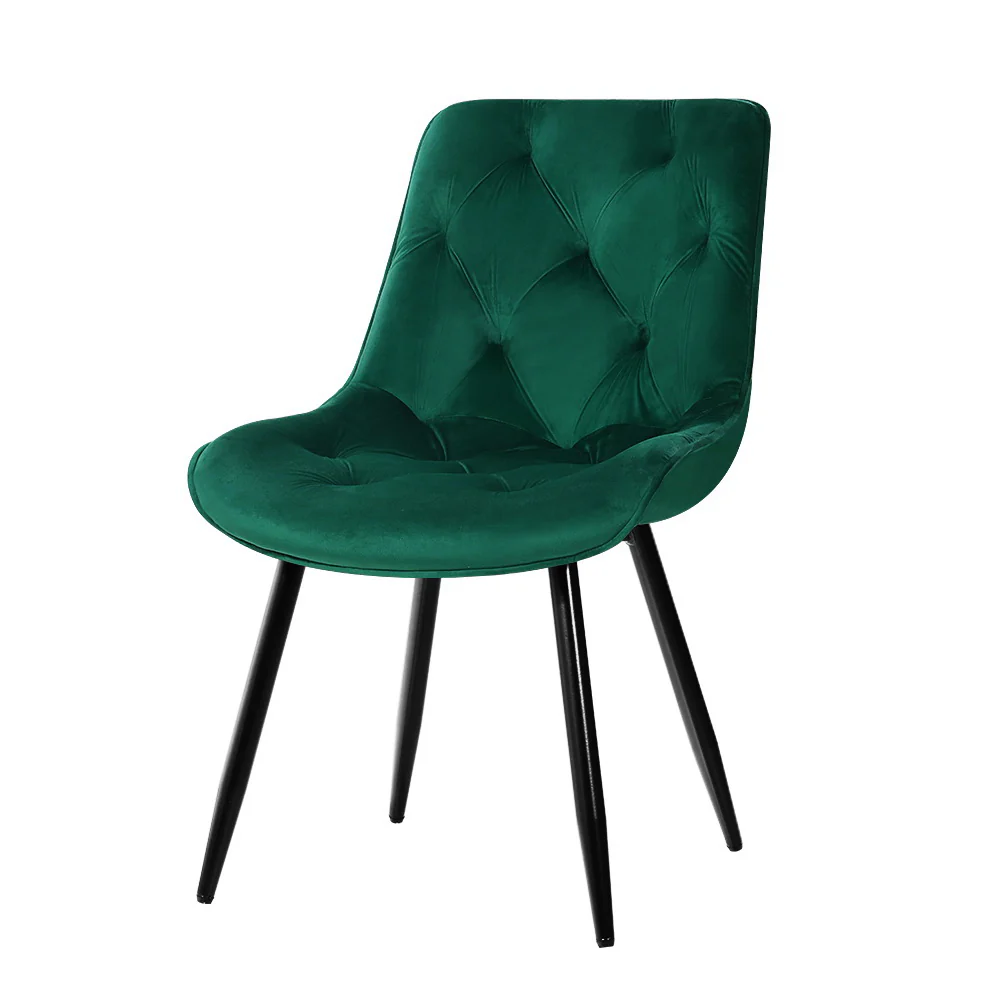 Hadley Set of 2 Dining Chairs Velvet Diamond Tufted - Green - Nurns