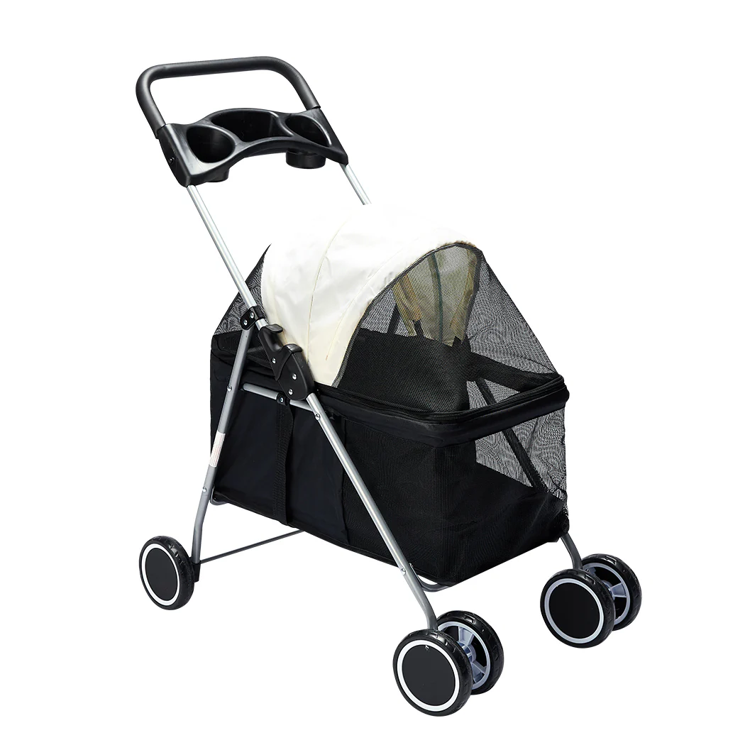 Pet Stroller Dog Cat Pram Foldable Carrier Travel 4 Wheels Pushchair Black Large - Nurns