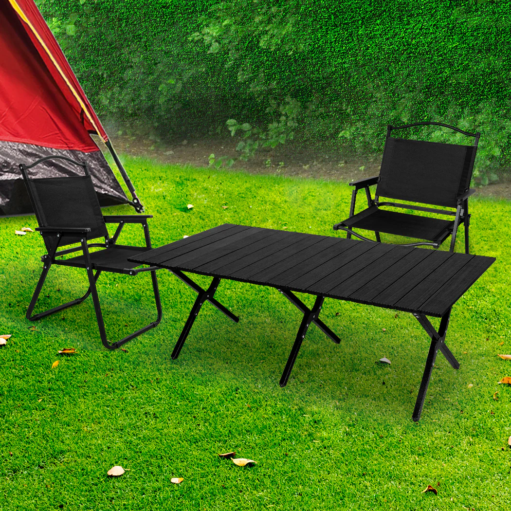 Folding Camping Table Chair Set - Black - Nurns