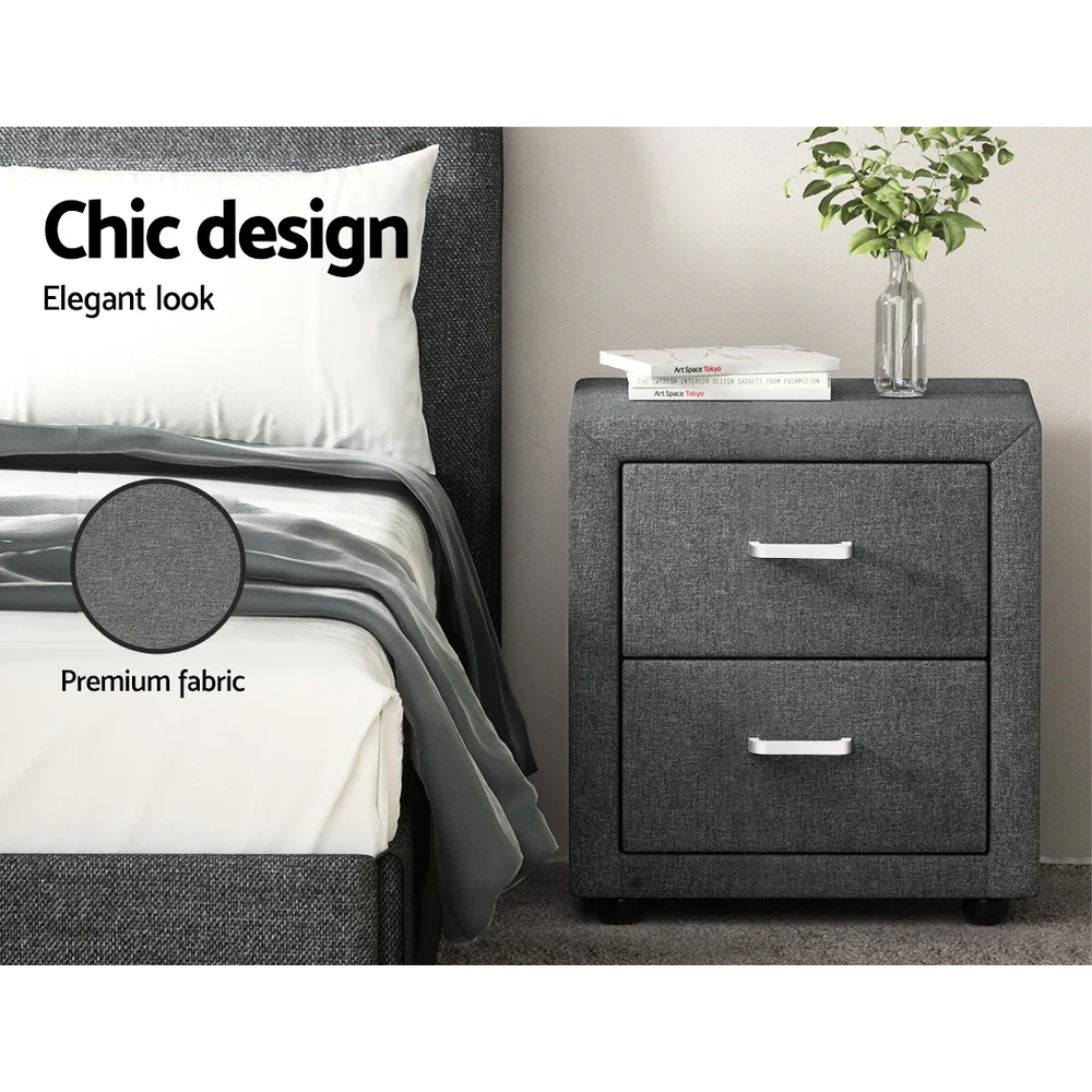 Kildonan Fabric Bedside Tables with 2 Drawers - Grey - Nurns