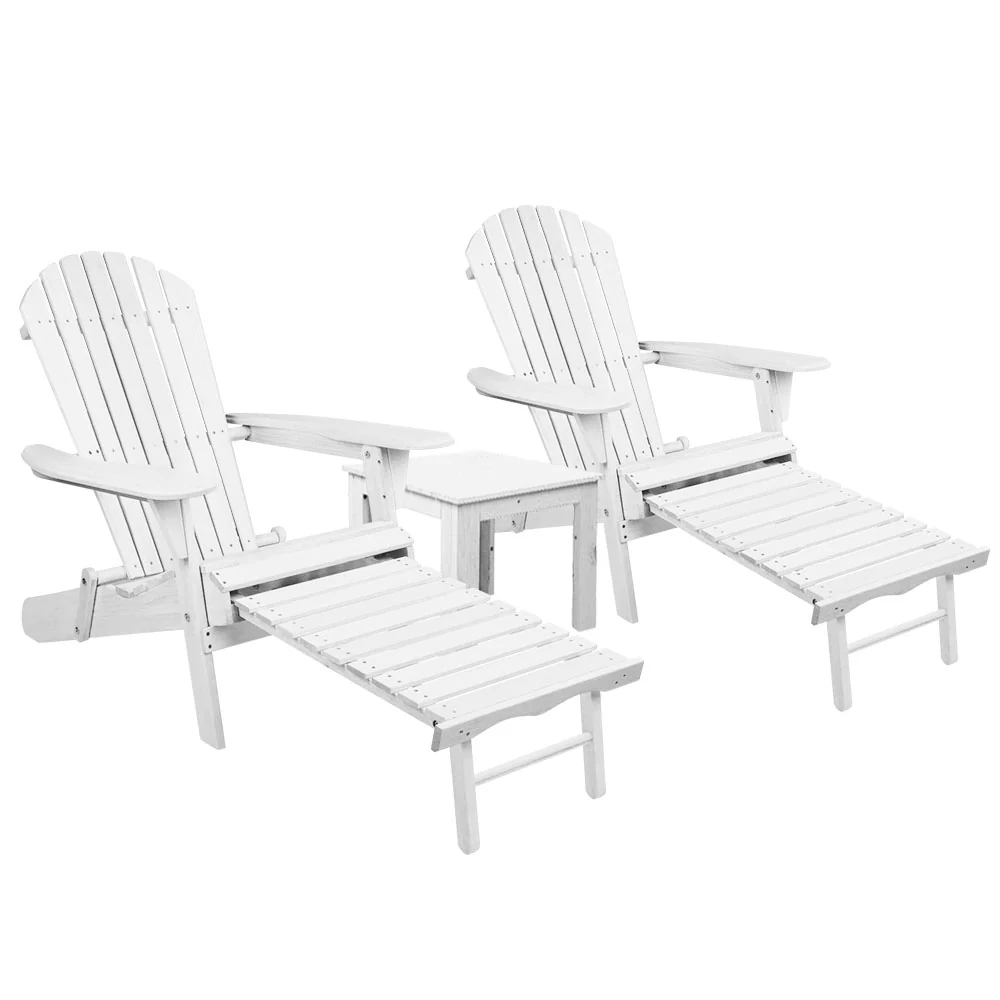 Adirondack Gardeon 3PC Outdoor Table and Chairs Wooden Sun Lounge Beach Patio - Nurns