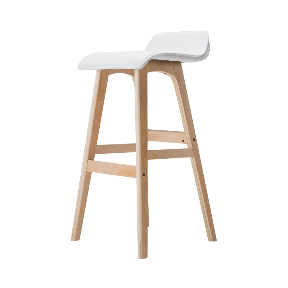 Set of 2 Geleen PU Leather Wood Wave Style Bar Stool - White - Nurns