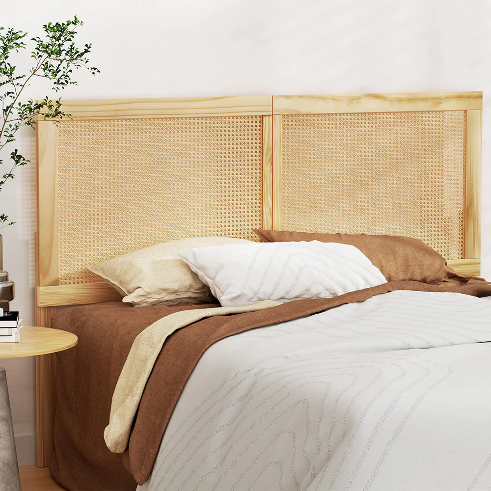 Rattan Bed Head Headboard Bedhead Base - Pine Queen - Nurns
