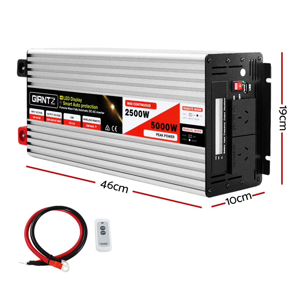 Power Inverter 12V to 240V 2500W/5000W Pure Sine Wave Camping Car Boat - Nurns