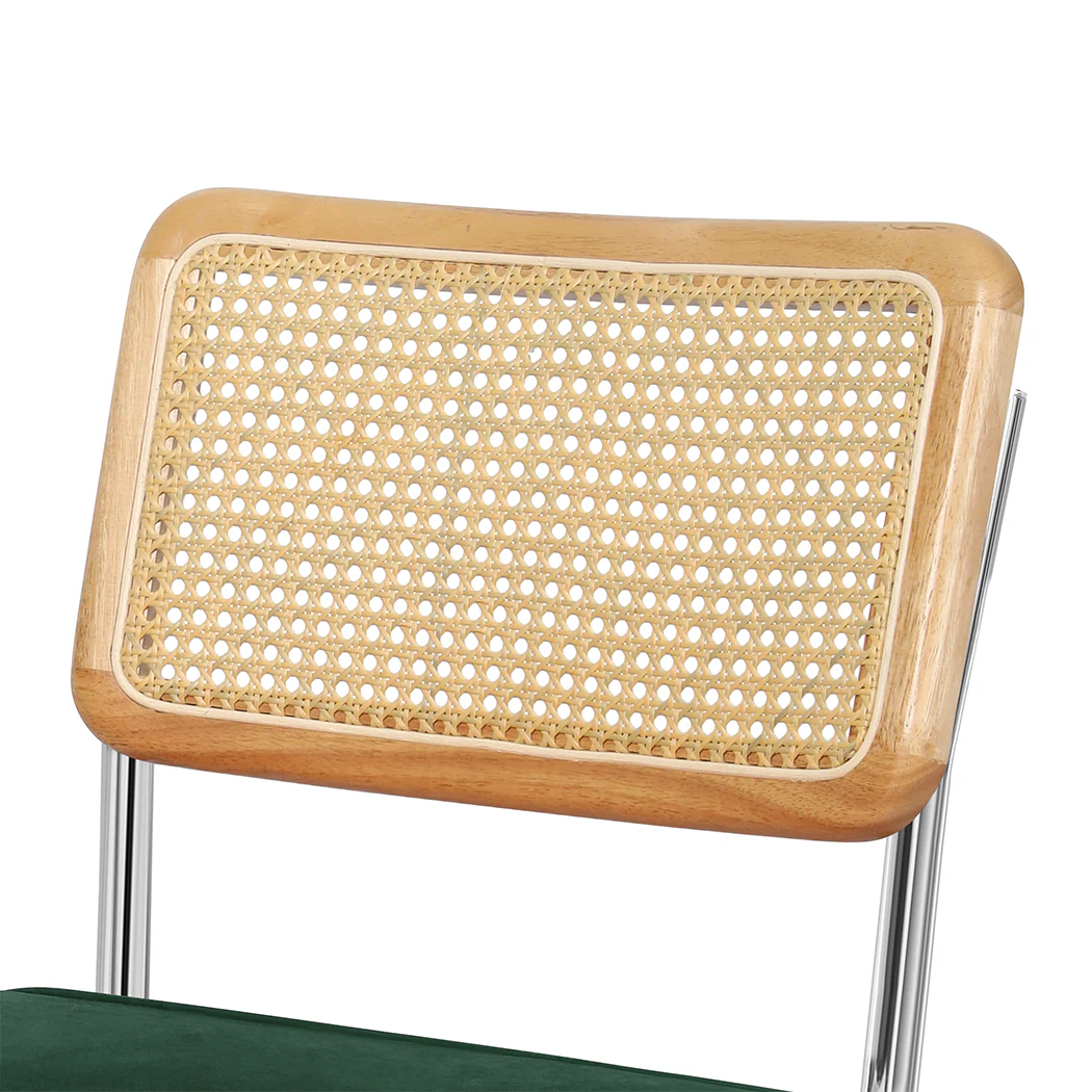 Verity Set of 2 Dining Chairs Chair Replica Cantilever Velvet Rattan Midcentury - Green - Nurns