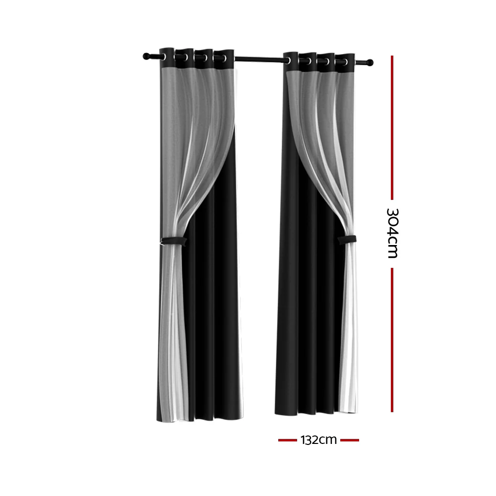 Set of 2 132x304cm Blockout Sheer Curtains Black - Nurns
