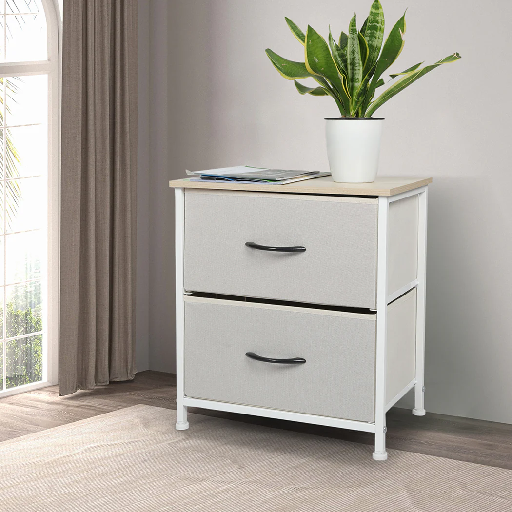 Waterloo Fabric Bedside Tables with 2 Drawers - Beige - Nurns