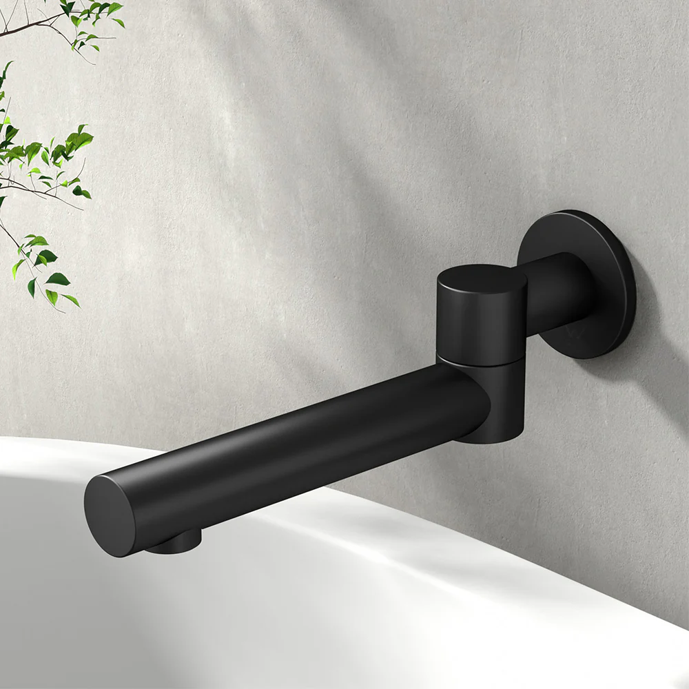 Bathroom Mixer Spout Wall Bath Tap Round Swivel Bathtub Black - Nurns
