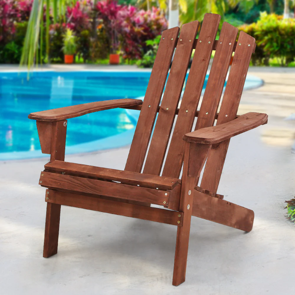 Adirondack Gardeon Outdoor Chairs Wooden Beach Chair Patio Furniture Garden Brown - Nurns