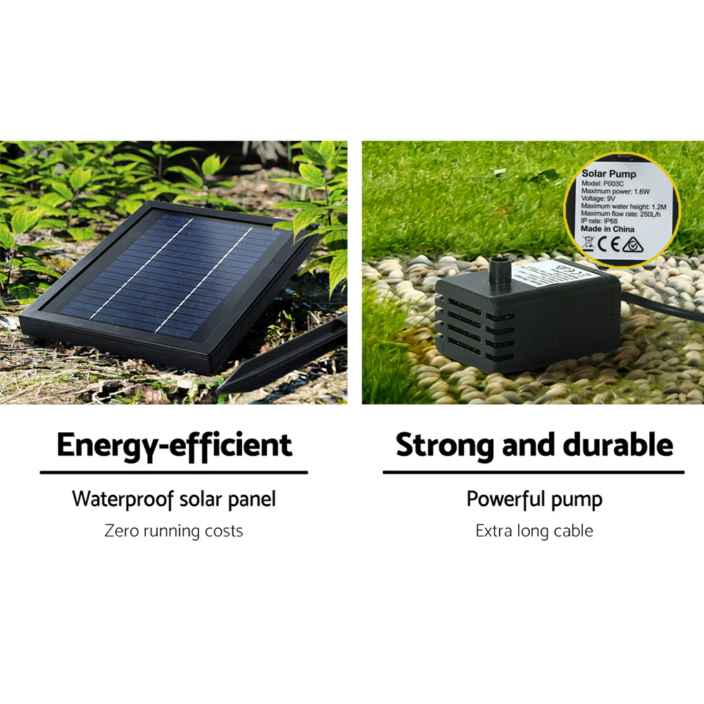 Solar Water Feature Cascading Fountain 3-Tier Pot LED Lights 76cm - Grey - Nurns