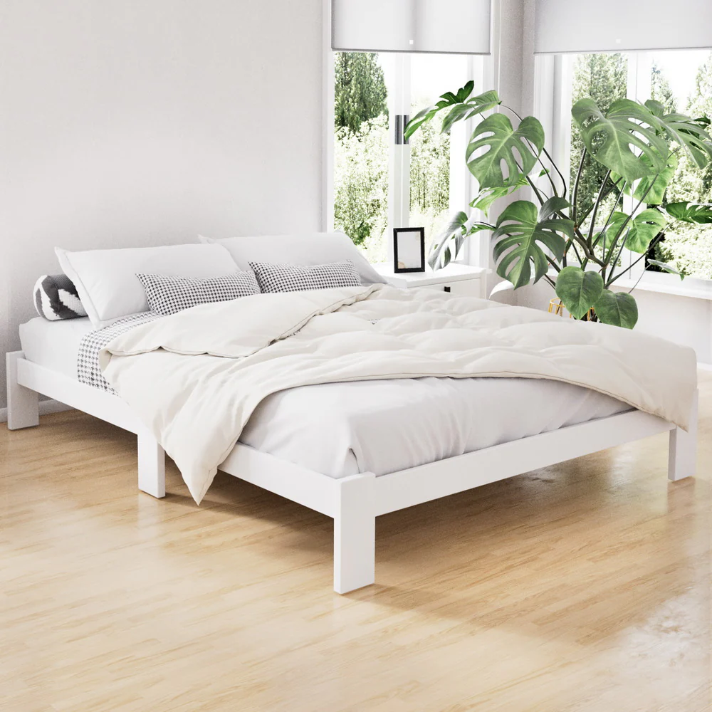 Cassidy Bed Frame Wooden Bed Base with Timber Foundation - White Double - Nurns
