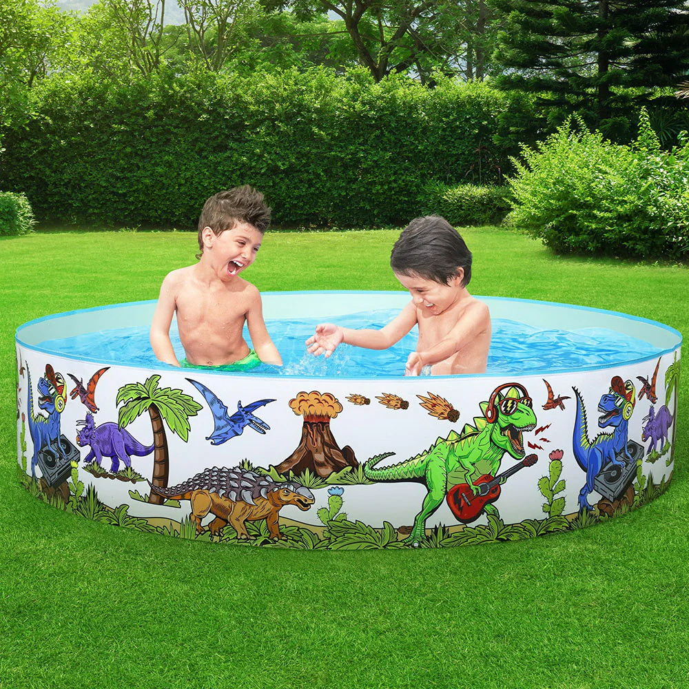 Bestway Kids Pool 183x38cm Round Above Ground Rigid Swimming Pools Dinosaur 946L - Nurns