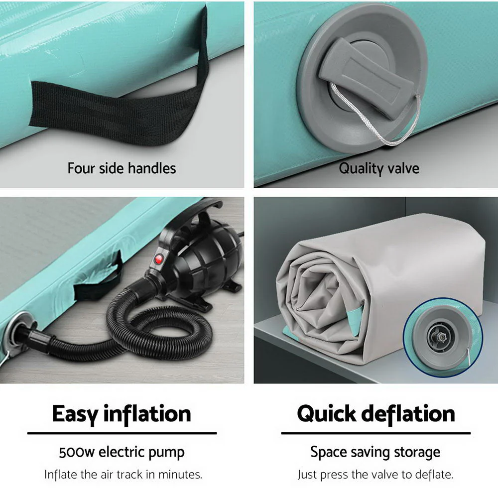 Everfit GoFun 3X1M Inflatable Air Track Mat with Pump Tumbling Gymnastics Green - Nurns