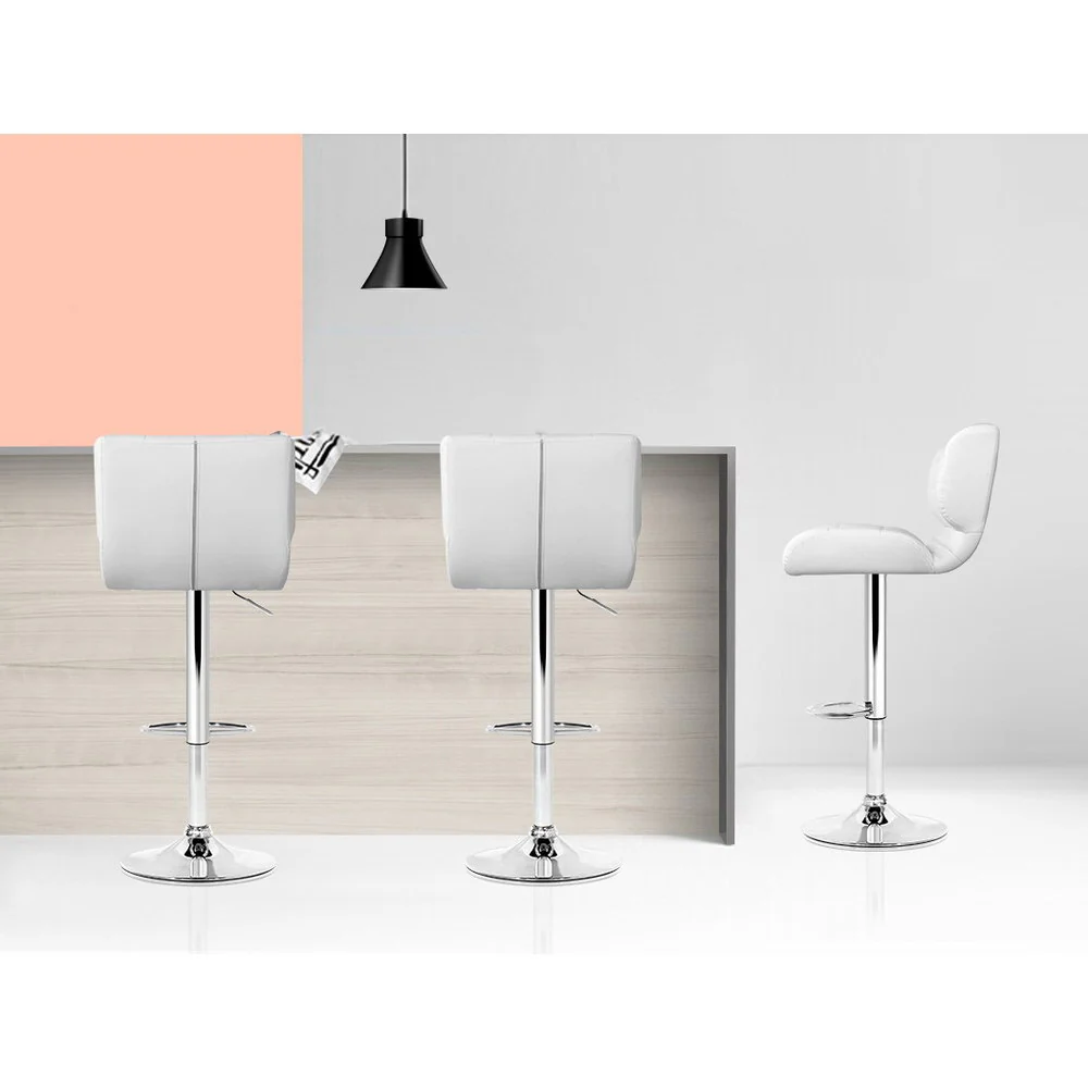 Set of 4 Genoa PU Leather Gas Lift Bar Stools - White & Chrome - Nurns