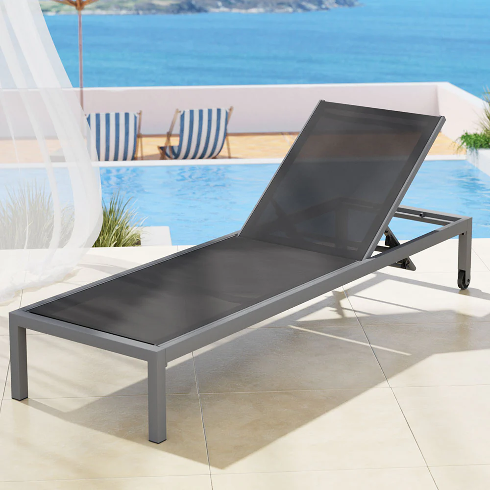 Romy Sun Lounger Outdoor Lounge Chair Patio Furniture Aluminium Wheels Pool - Dark Grey - Nurns