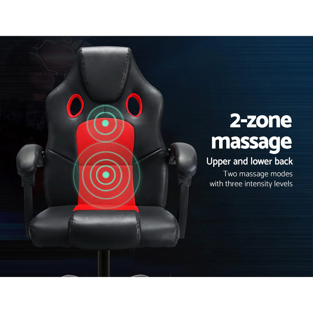 Artiss 2 Point Massage Gaming Office Chair Pu Leather Red - Nurns