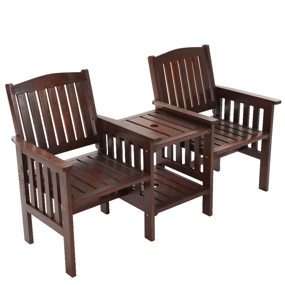 Archie Garden Bench Chair Table Loveseat Wooden Patio Park Charcoal Brown - Charcoal Brown - Nurns