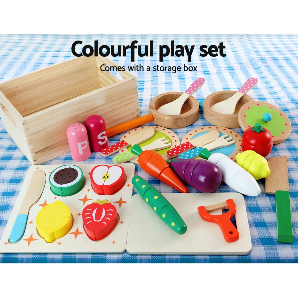 Kids Wooden Kitchen Set Pretend Play Toys Cooking Food Sets Children White - Nurns