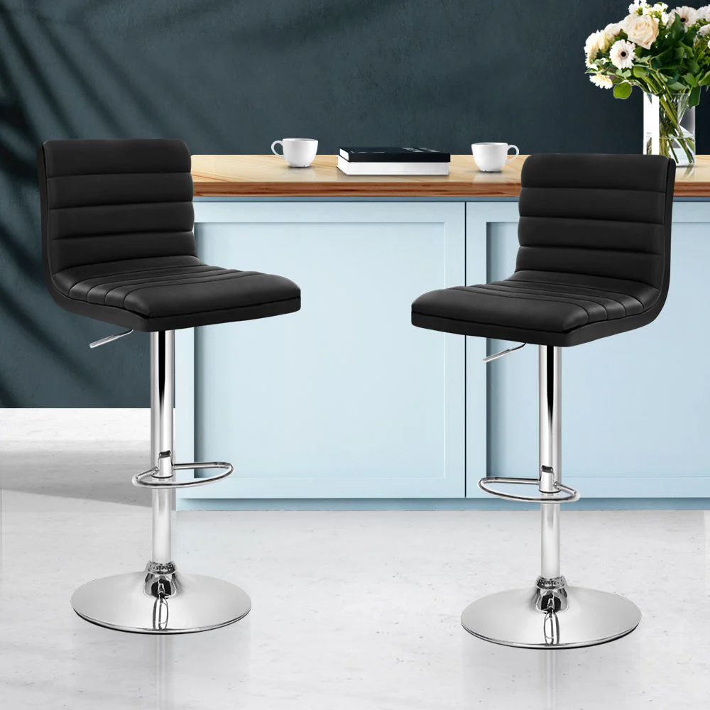 Set of 2 Amaliada PU Leather Bar Stools Padded Line Style - Black - Nurns