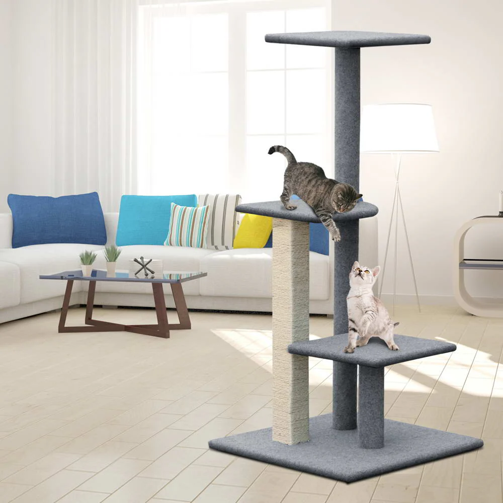 Cat Tree 124cm Trees Scratching Post Scratcher Tower Condo House Furniture Wood Steps - Grey - Nurns