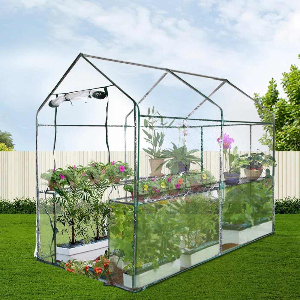 Greenfingers Greenhouse 1.2x1.9x1.9M Walk in Green House Tunnel Clear Garden Shed 4 Shelves - Nurns