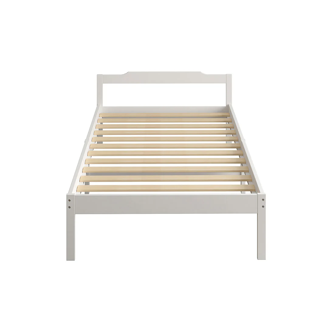Ashley Wooden Bed Frame Base Solid Timber Pine Wood White no Drawers - Single - Nurns