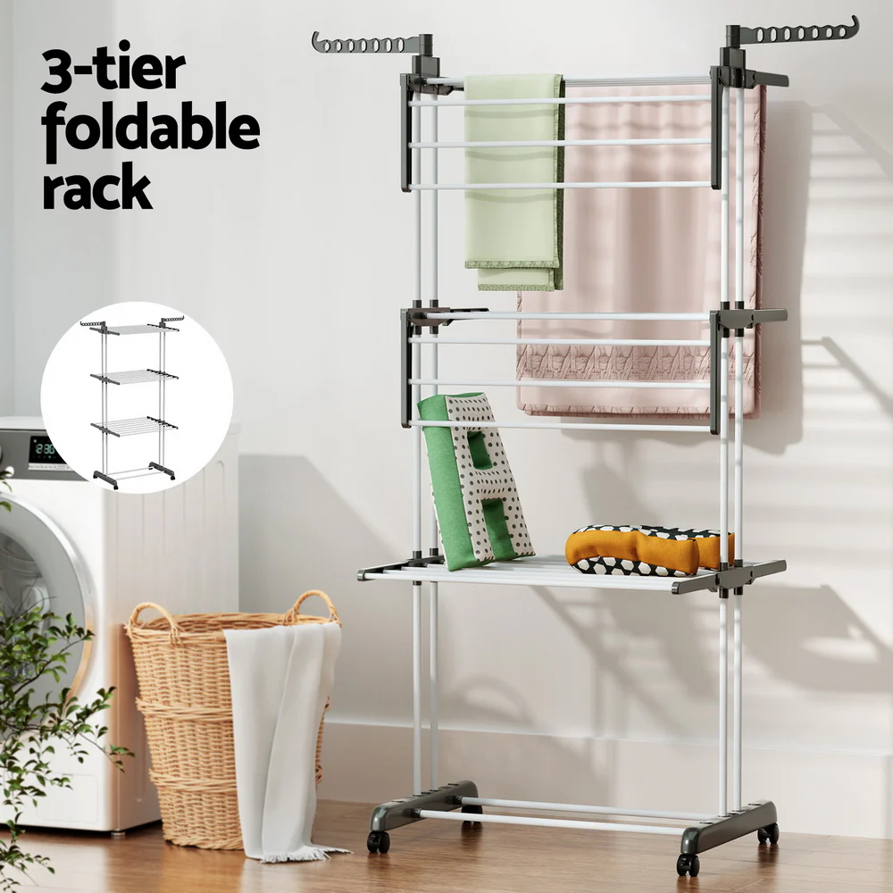 Clothes Airer Drying Rack 173cm Coat Hanger Foldable - Nurns