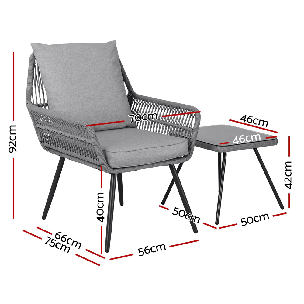 Dionne 2-Seater Chairs Table Patio 3-Piece Outdoor Furniture - Grey - Nurns