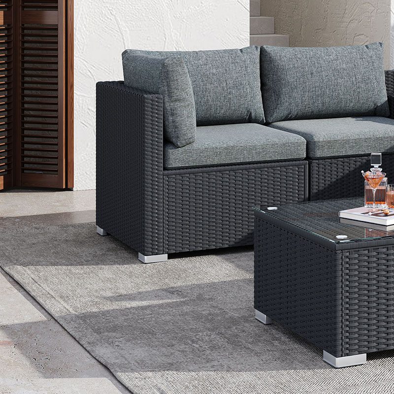 Shannon 6-Seater Large Modular Ottoman Outdoor Lounge Set - Black - Nurns