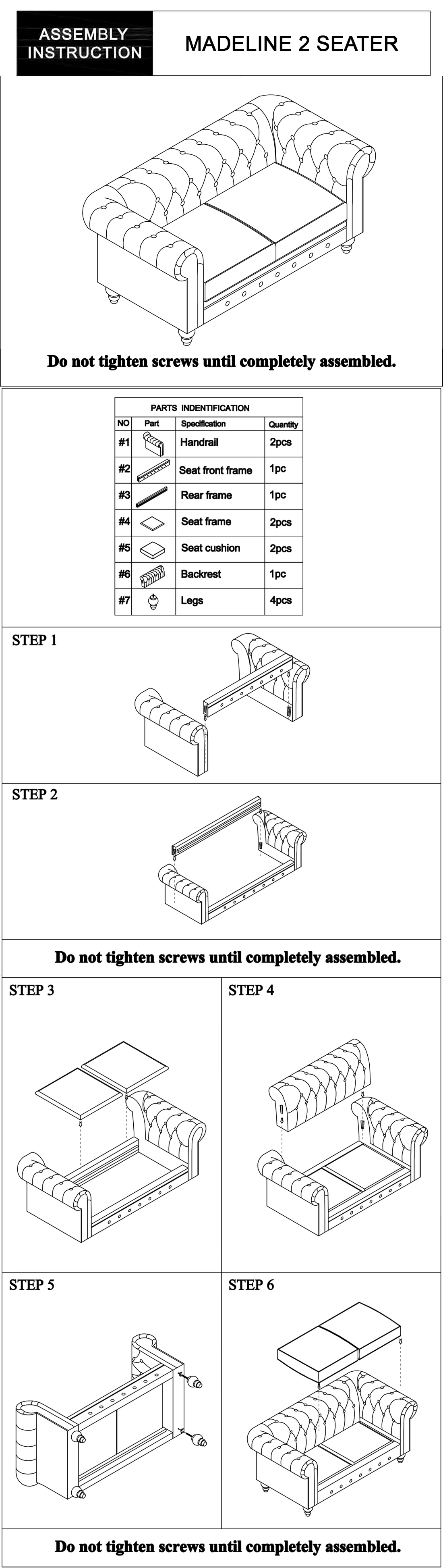 Mabel 2-Seater Sofa Lounge Button Tufted in Faux Leather - Brown - Nurns