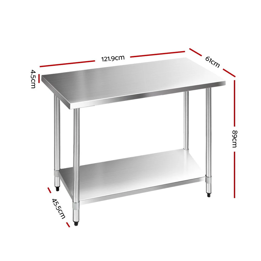 610x1219mm Commercial Stainless Steel Kitchen Bench - Nurns
