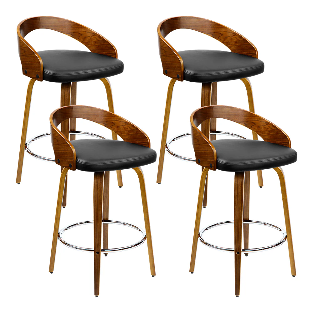 Set of 4 Alicante Walnut Wood Bar Stools - Black & Brown - Nurns