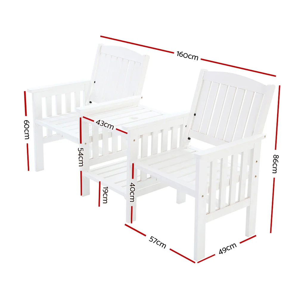 Archie Garden Bench Chair Table Loveseat Wooden Patio Park White - White - Nurns