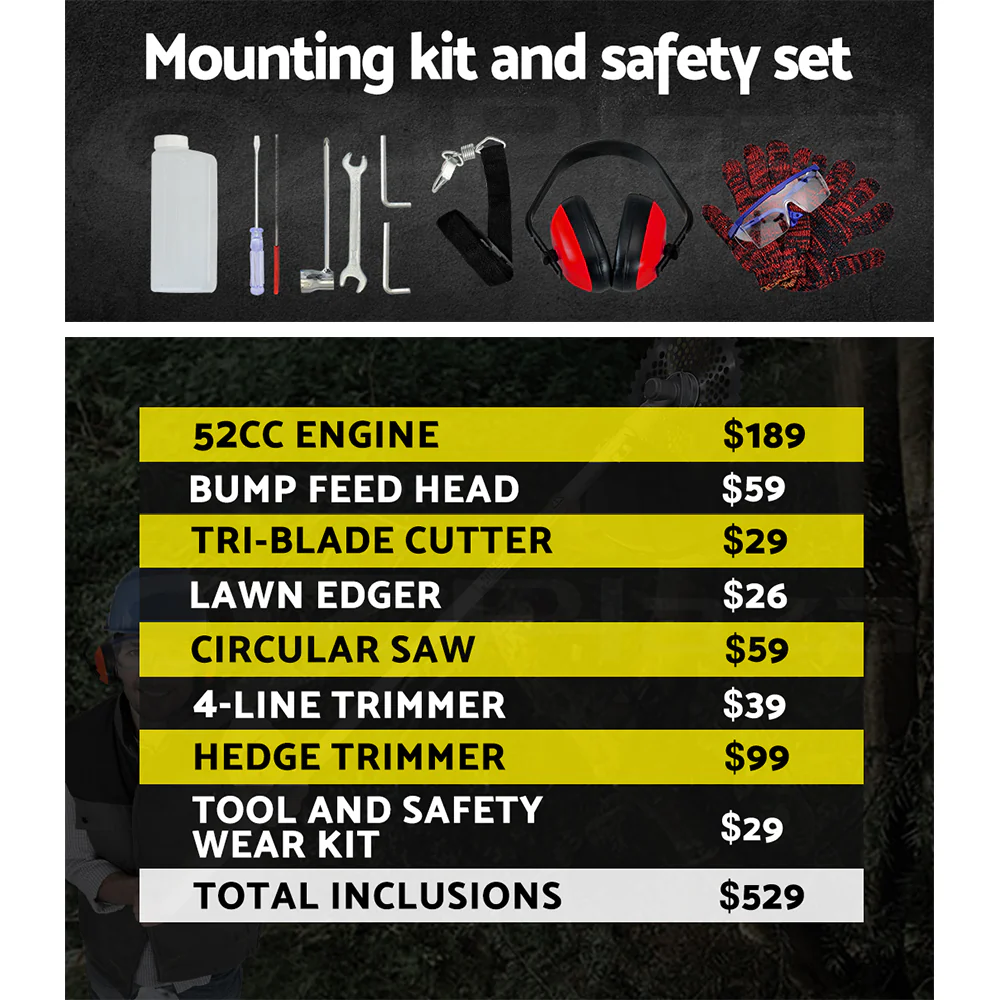 62CC Pole Circular Saw Petrol Brush Cutter Whipper Snipper 7-in-1 - Nurns