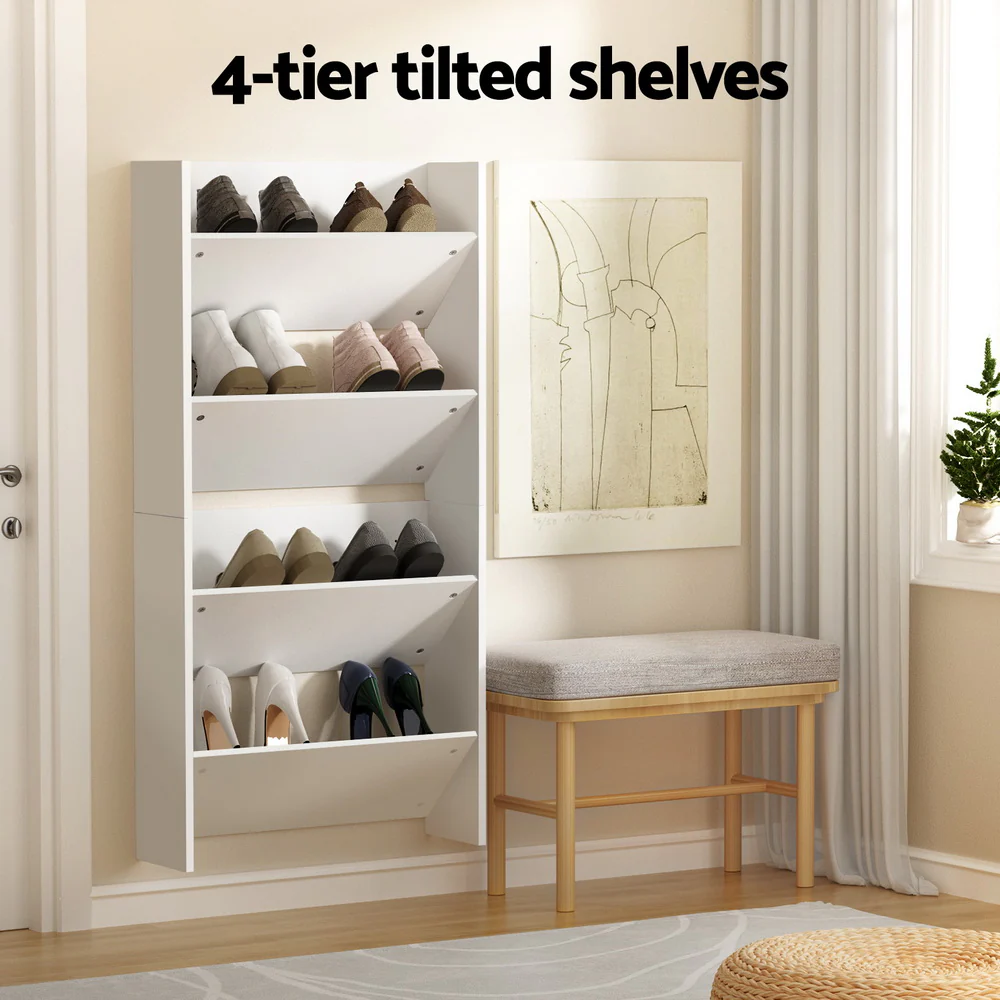 Artiss Shoe Rack 2-tier 12 Pairs Wall Mounted x2 - White - Nurns