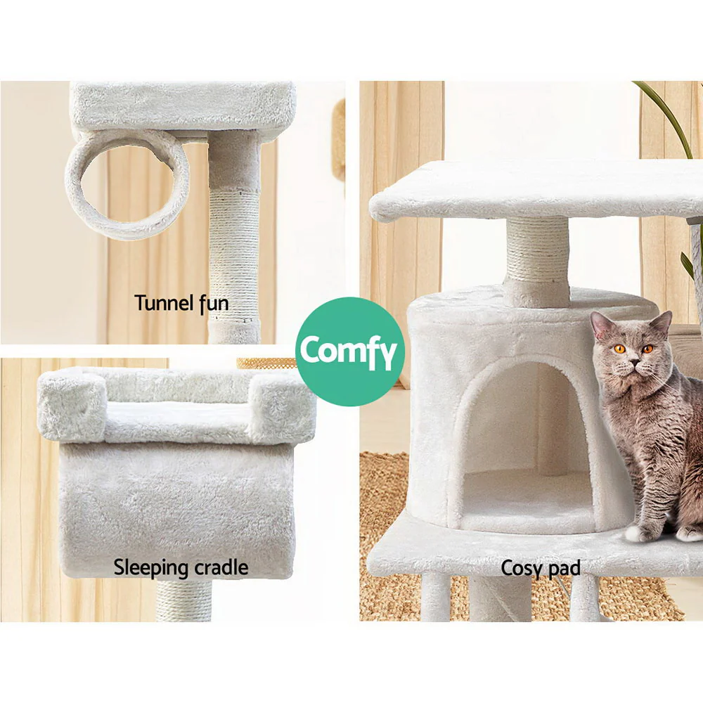 Cat Tree 141cm Trees Scratching Post Scratcher Tower Condo House Furniture Wood - Beige - Nurns