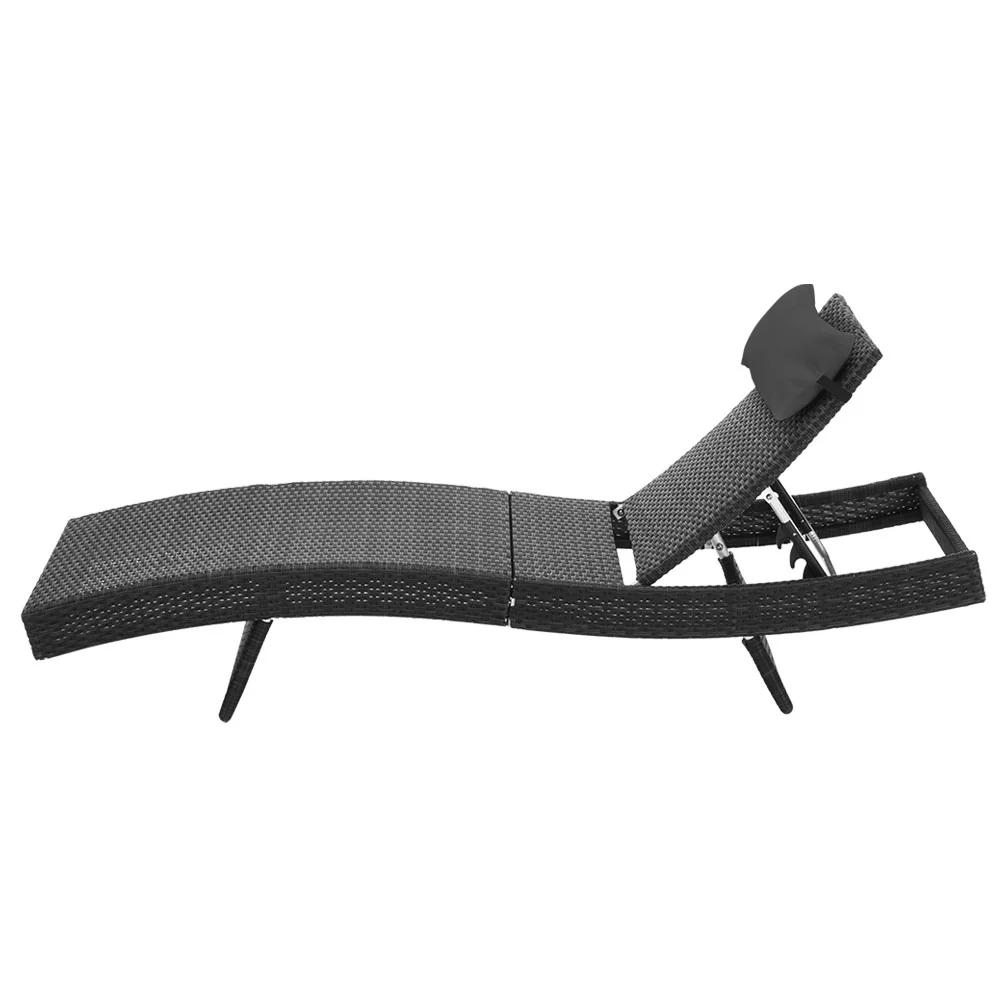 Travis Outdoor Sun Lounge Wicker Chair without Armrest - Black - Nurns