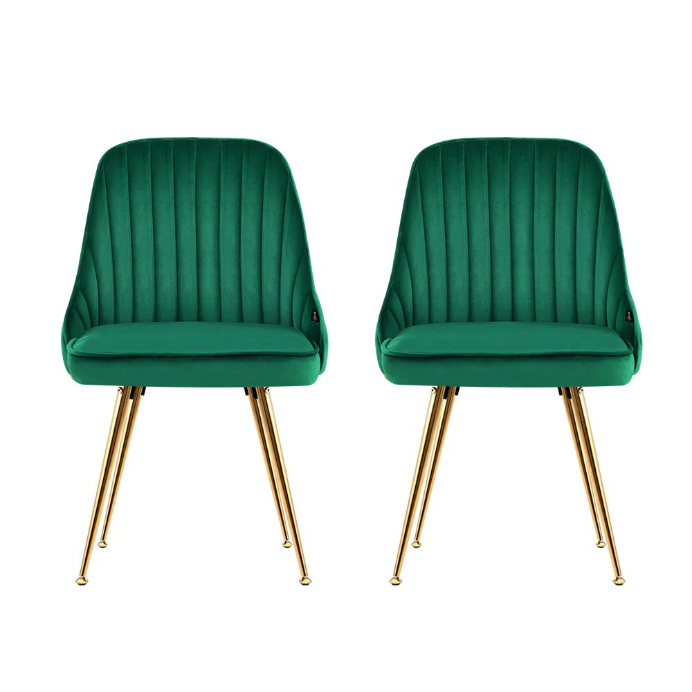 Brynlee Set of 2 Dining Chairs Velvet Channel Tufted - Green - Nurns