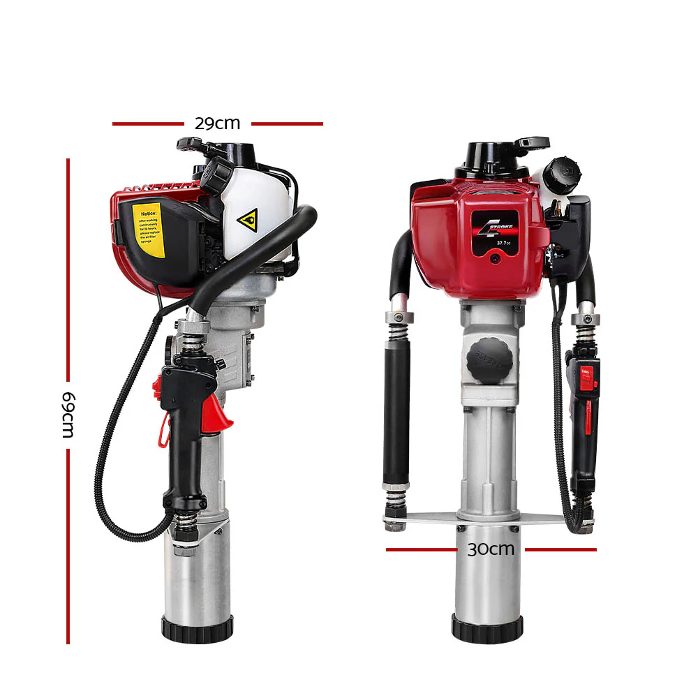 Petrol Post Driver 38CC 4-Stroke Rammer Pile Star Picket Fence Hole Drive Red - Nurns
