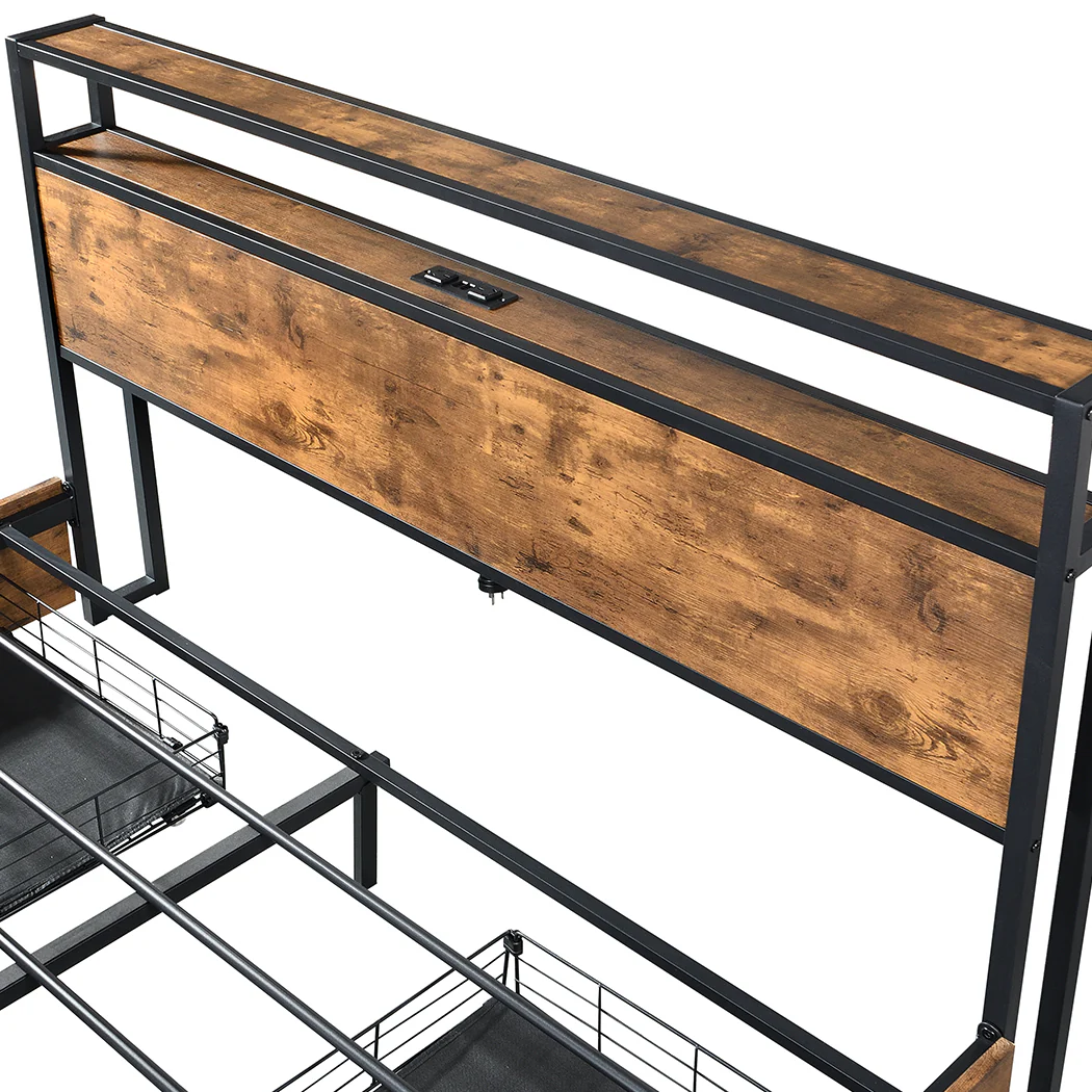 Maylen LED Bed Frame with 4 Drawers and USB Charger - Brown Queen - Nurns