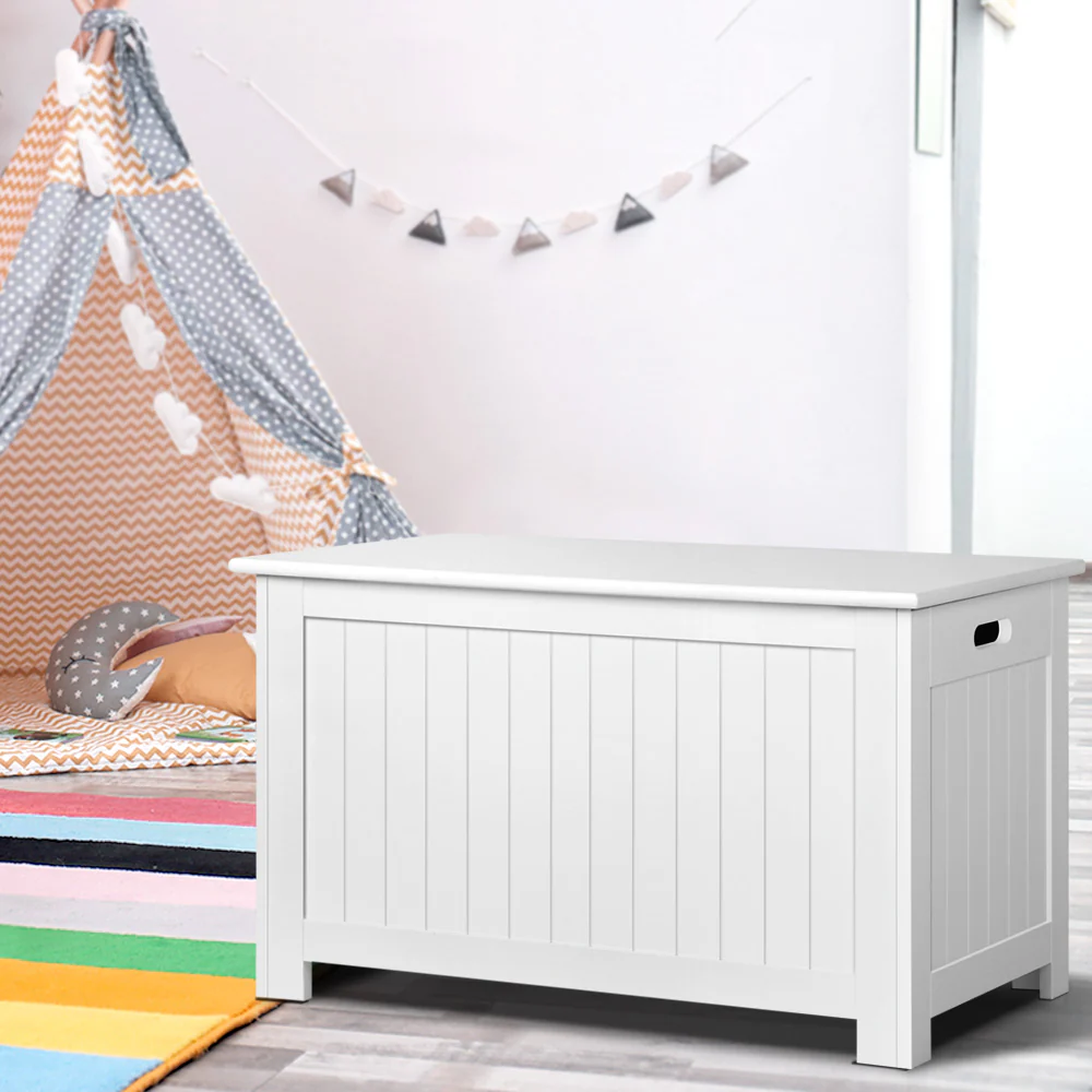 Kids Wooden Toy Chest Storage Blanket Box White Children Room Organiser - Nurns
