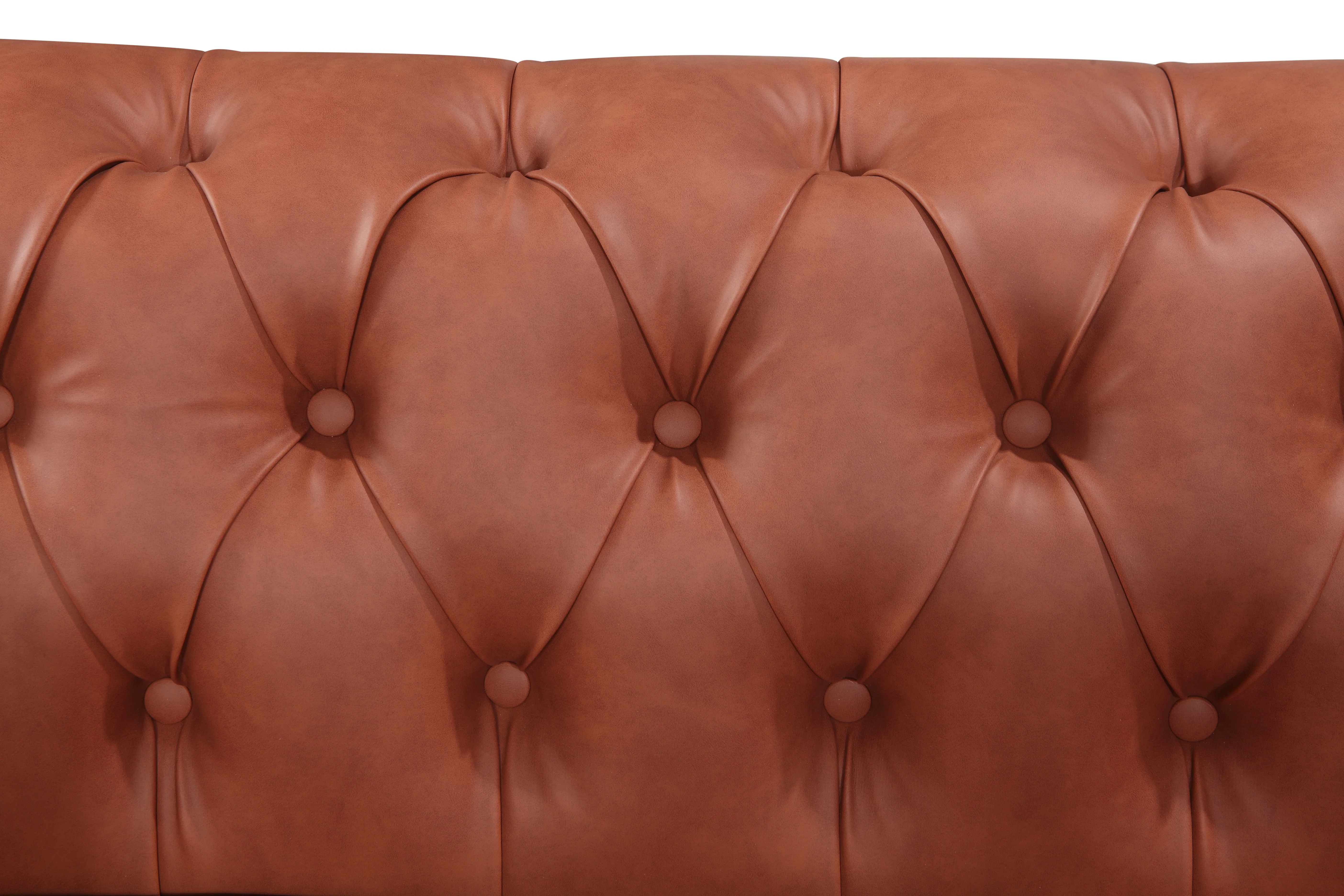 Mabel 2-Seater Sofa Lounge Button Tufted in Faux Leather - Brown - Nurns