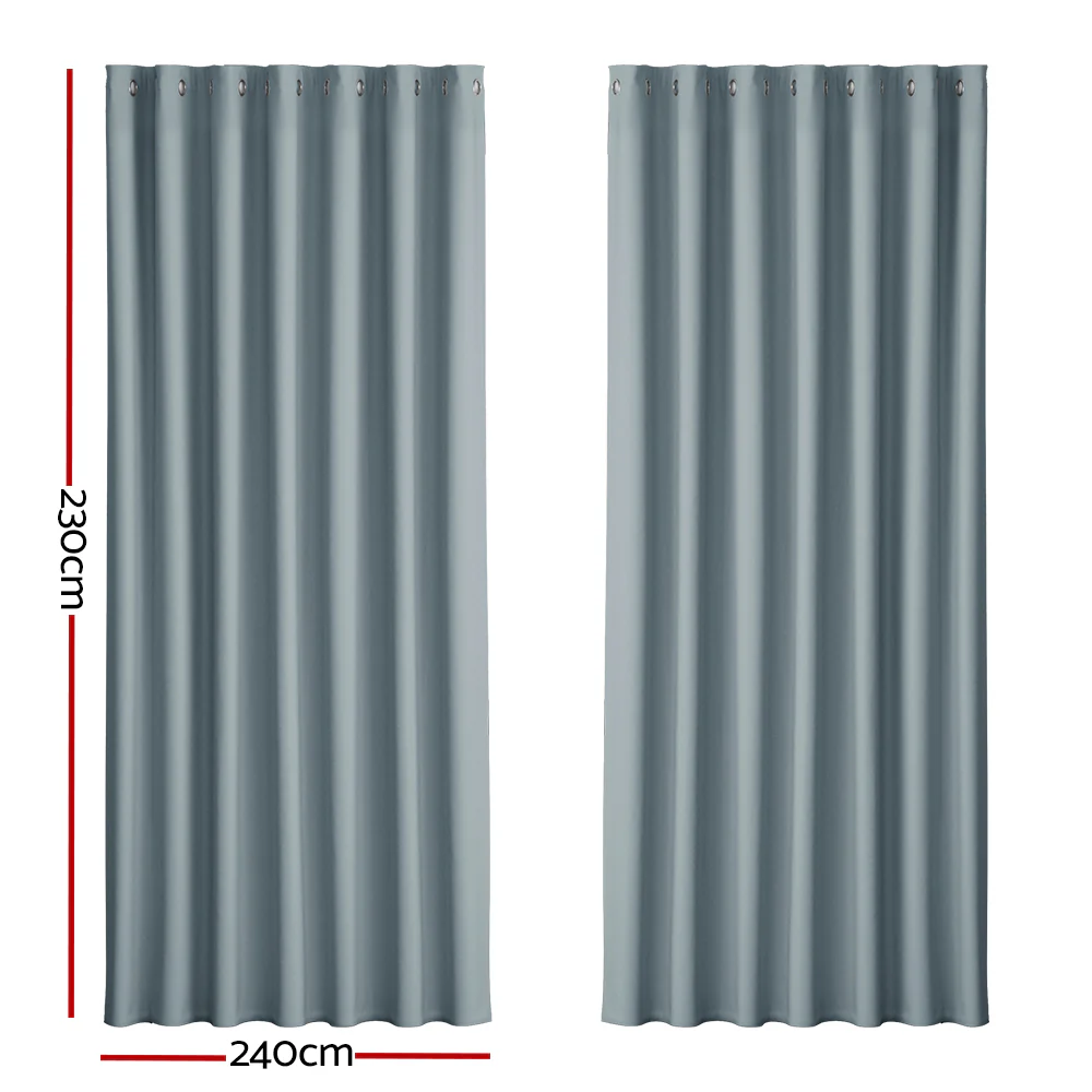 Set of 2 Blockout Curtains Blackout Window Curtain Eyelet 240x230cm Grey - Nurns