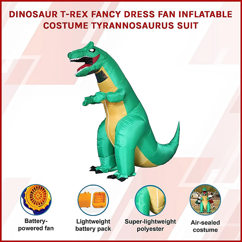 Dinosaur T-Rex Fancy Dress Fan Inflatable Costume Tyrannosaurus Suit - Nurns